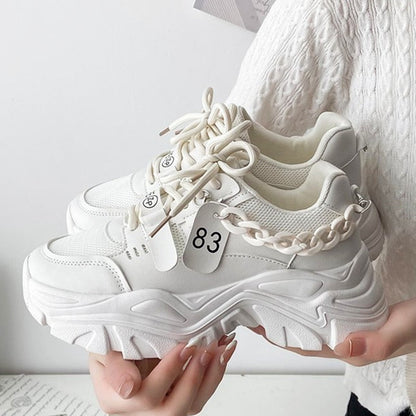 Women's Chunky Sneakers Thick Bottom Platform Chain Vulcanize Shoes Fashion Breathable Casual Walking Shoe for Woman Female