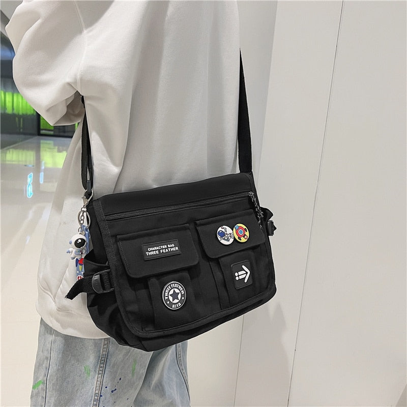 Harajuku Men Nylon Crossbody Bags for Women Messenger Bag Girls School Book Bags Youth Canvas Handbags Shoulder Bag Sac Bolsas