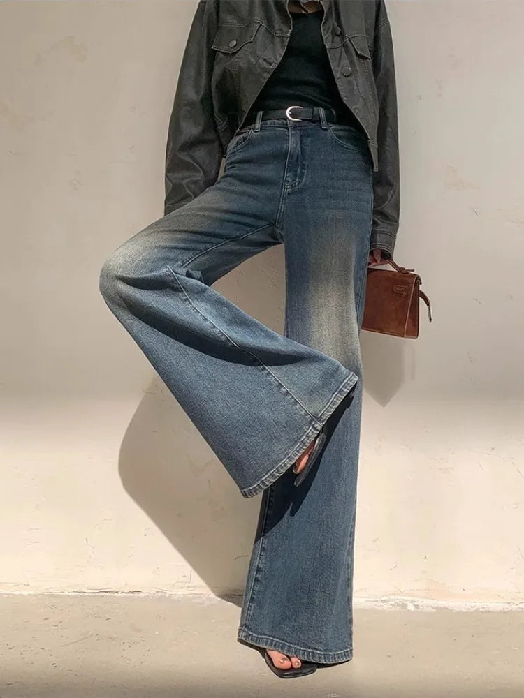 lovwvol   Y2k Blue Flare Jeans for Woman Vintage Wide Leg Denim Pants Female Full Length Baggy Pantalones Vaqueros Mujer Spring