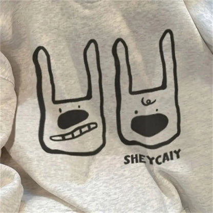 lovwvol  -  Cartoon Print Hooded Sweatshirt Woman Fall And Winter Couple Hoodies Versatile Jacket Trendy Casual Top K pop Clothes