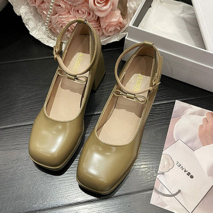 Gothic High heeled Shoes Women Pumps Korean Version Of The Wild Thick With Square Head Retro Mary Jane Women's Shoes 2023 New