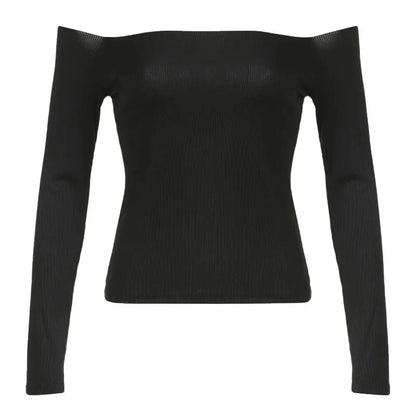 Temperament One-line Shoulder Long Sleeve T-shirt Women Slimming Base Collarbone Off-the-shoulder Spice Girl Top