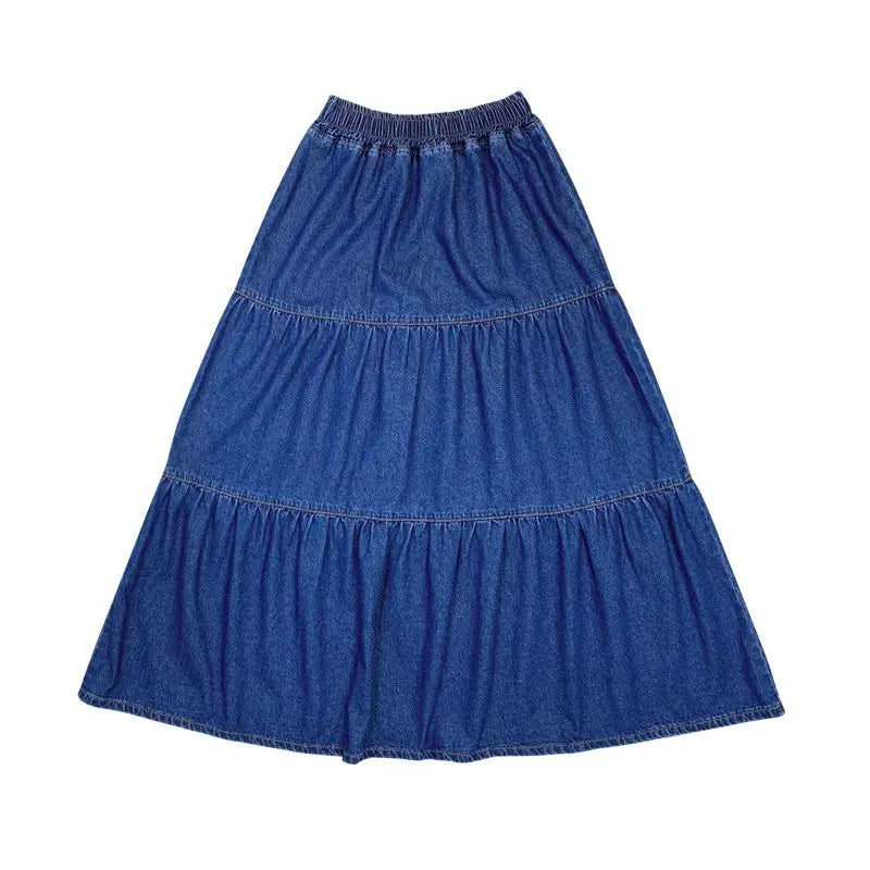 lovwvol  Denim Long Skirt Half Cake Umbrella Skirts for Woman Mid-length Elastic High Waist Dress Korean Fashion Y2k Clothing