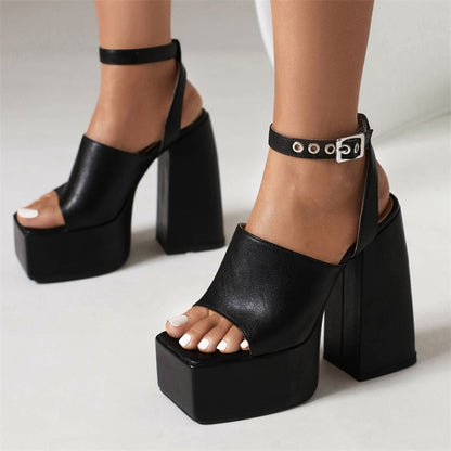 Black Ladies Super Chunky High Heels Platform Sandals For Women Summer  Open toe Party Thick Heel Punk Style Shoe White