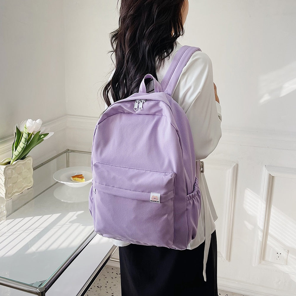 Lovwvol 2pcs/set Women's Backpack Solid Color Female Multi-pocket Rucksack Casual Knapsack Student Schoolbag for Teenage Girls Bookbags