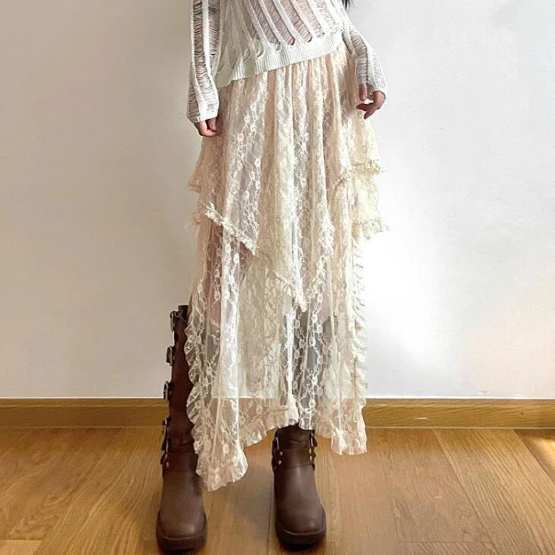 lovwvol Lace Skirts Women Summer Clothing Soft 2000s Vintage Clothing Streetwear Y2k Trendy Korean Style Loose Ladies Party