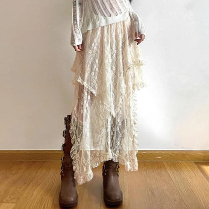 lovwvol Lace Skirts Women Summer Clothing Soft 2000s Vintage Clothing Streetwear Y2k Trendy Korean Style Loose Ladies Party