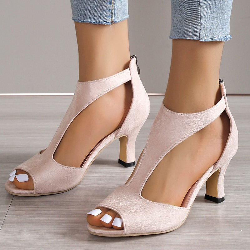 lovwvol Peep Toe High Heels Sandals Women Summer 2023 Hollow Out Pointed Toe Pumps Woman Shoes Plus Size 43 Thick Heeled Sandalias Mujer