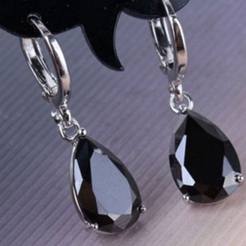 Gorgeous Pink Cubic Zircon Stones Earrings Exquisite Fashion Silver Color Metal Water Droplets Dangle Earrings for Women