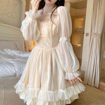 lovwvol Lolita Kawaii Dress Women Casual Long Sleeve Vintage Y2k Mini Dress Female Japanese Style One Piece Dress Korean 2024 Spring