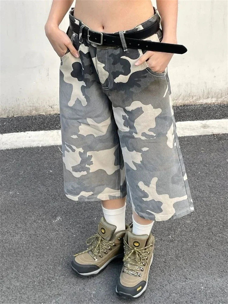 lovwvol Women's Gradient Camouflage Unisex Loose Capris Summer Street Style Shorts Young Girl Casual Bottom Female Calf-length Pants