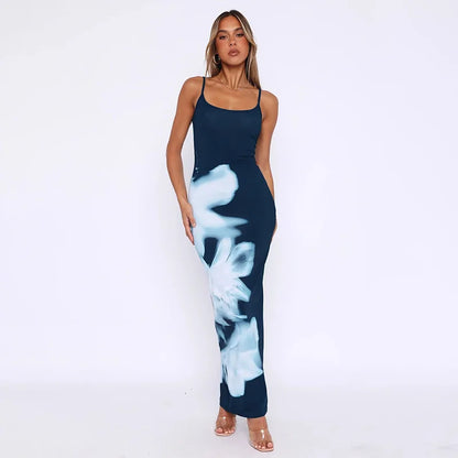 Fashion Print Sexy Sleeveless Slip Dress Elegant Outfits for Women Party Club Long Dresses Robes Summer Clothes