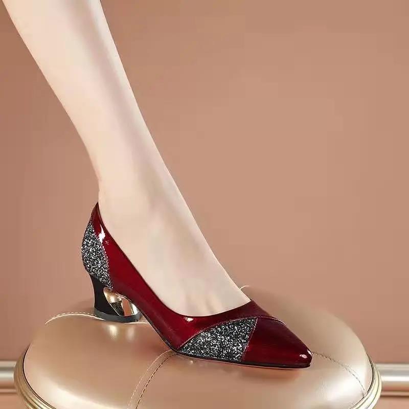 Women Fashion Elegant Bow Tie Party Square Heel Navy Blue Pumps Female Cute Comfort Spring & Autumn Heel Shoes