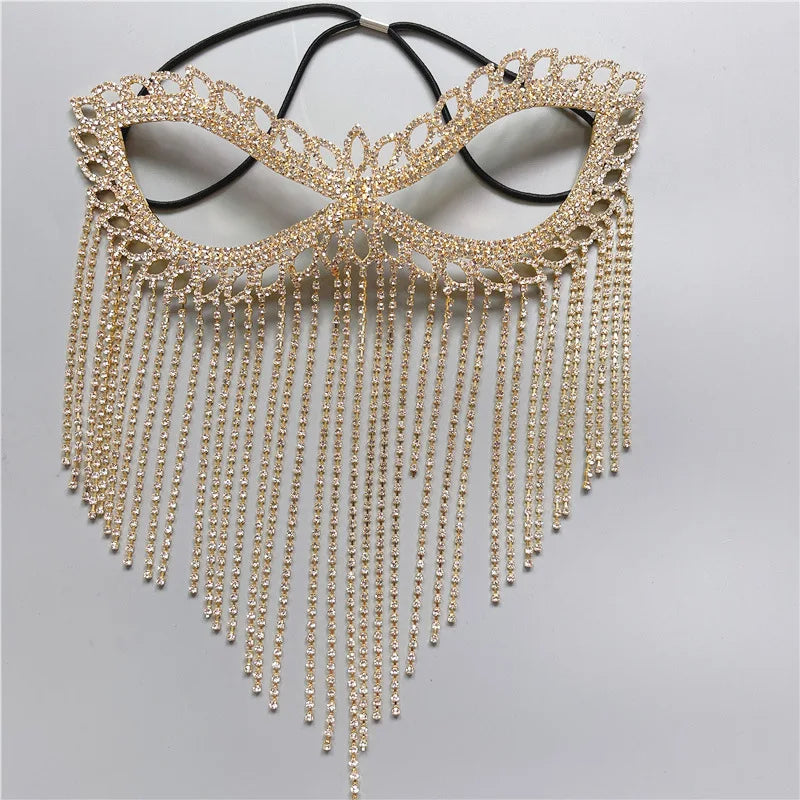 Indian Tassel Veil Mask for Face Women Rhinestone Face Masks Masquerade Dance Party Banquet Decoration Face Accessories Jewelry