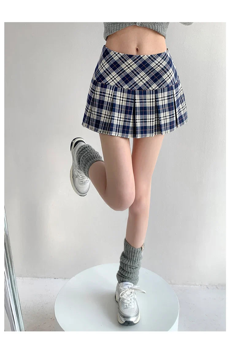 lovwvol Summer Woman Preppy Mini Skirt Pleated Low Waist A-line JK Plaid Kawaii Gyaru Harajuku Fashion 2000s Coquette Japanese Y2k Cute