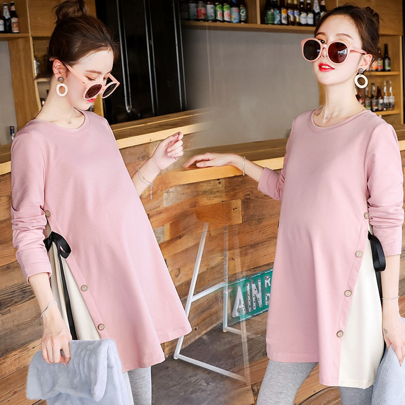 lovwvol Maternity Dress for Pregnant Women Clothes Casual Patchwork Long-sleeved Loose T-shirt Photography Tops Plus Size Clothes Skirt