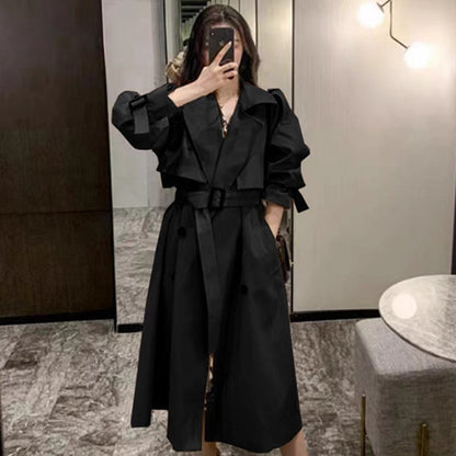 Turn Down Collar V Neck Double Breasted Trench Coat Women Winter Clothes Women with Belt Korean Style Casual Slim Windbreaker