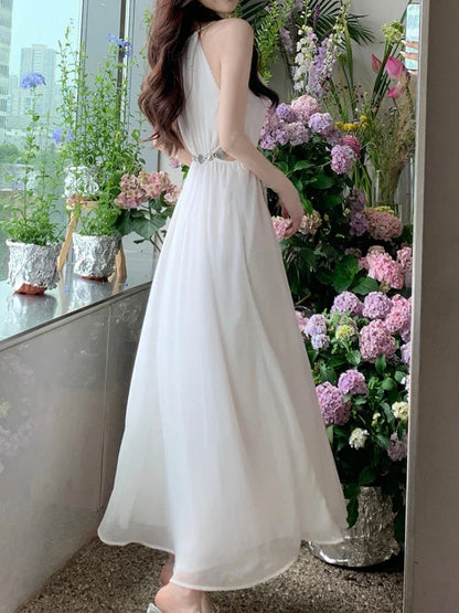 lovwvol Summer Beach White Midi Dress Women Casual Sleeveless Slim Even Party Dress Office Lady Elegant Formal Dress Korean Chic