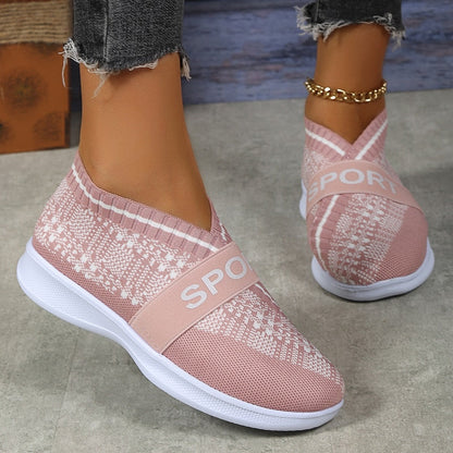 Soft Sole Knitted Sneakers for Women 2023 Autumn Breathable Mesh Casual Walking Shoes Woman Plus Size 43 Flat Heels Loafers