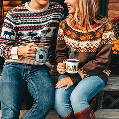 Boho Pumpkin Knitted Pullovers Women Christmas Ladies Ethnic Warm Sweaters Female Loose Autumn Winter New Fashion