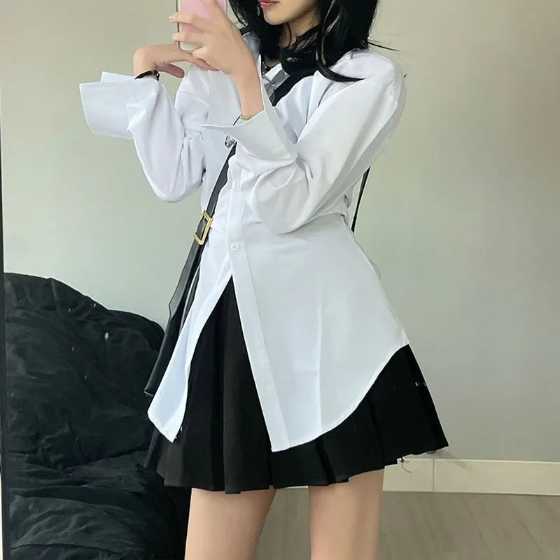 lovwvol White Tunic Women Blouses Korean Fashion Chic Vintage Sexy Tops Ladies Office Wear Long Sleeve Shirts Female Streetwear