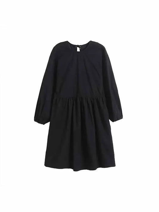 lovwvol Women New Chic Fashion Side Pockets decoration Loose pleated Mini Dress Vintage Long Sleeve Female Dresses Vestidos Mujer