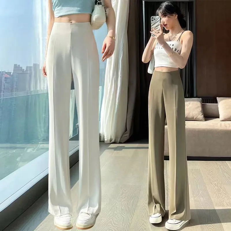 Clothing Solid Womens Tailoring Pants Work Trousers for Women Sexy Skinny Slim Office Wide Leg Leggings Elastic Waist Long G 90s