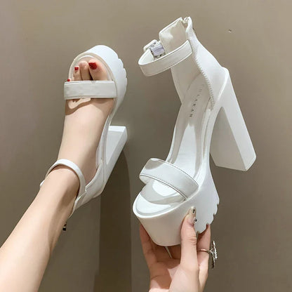 white platform heels Women Sandals  Summer Shoes Trend Fashionable High Heels Leisure Chunky Platform Sandals Woman 13.5cm