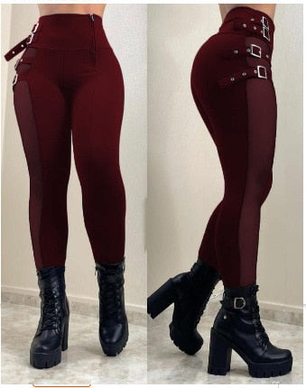 Mesh Buckle High Waist Pants