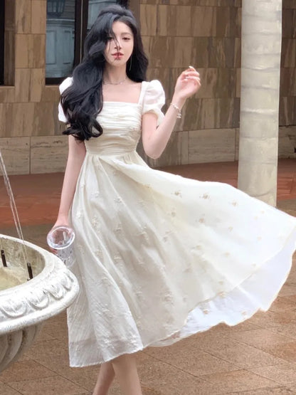 France Elegant Evening Party Dresses for Women Summer  New Princess Embroider Midi Vestidos Female Prom Robe Slim Clothes