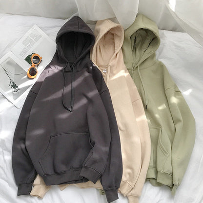 lovwvol     Woman's Sweatshirts Solid Drop Shoulder Korean Female Hooded Pullovers 2023 Thicken Warm Oversized Hoodies Women