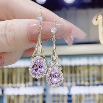 Exquisite Opal Flower Earrings For Women Rhinestone Long Tassel Zircon Earring Girls Wedding Party Temperament Jewelry New