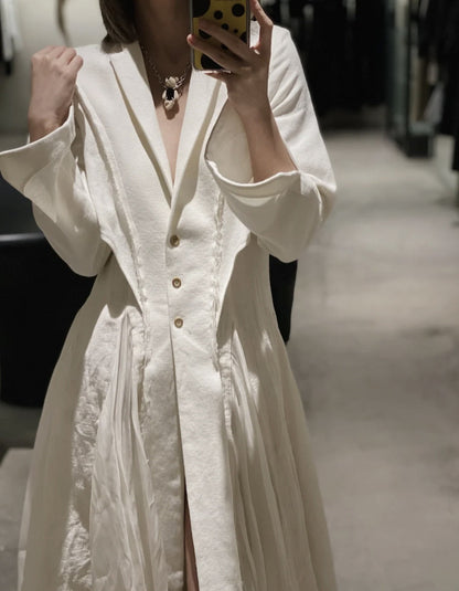 Spring/Autumn Suit Waist Cut Solid Jacquard Linen Cotton Big Swing Single Breasted Jackets Women Clothes