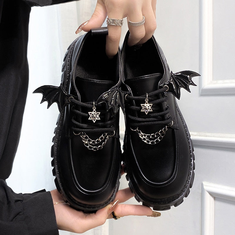 Metal Chain Platform Lolita Gothic Shoes Woman  Spring College Style Patent Leather Pumps Women Japan School Uniform Shoes