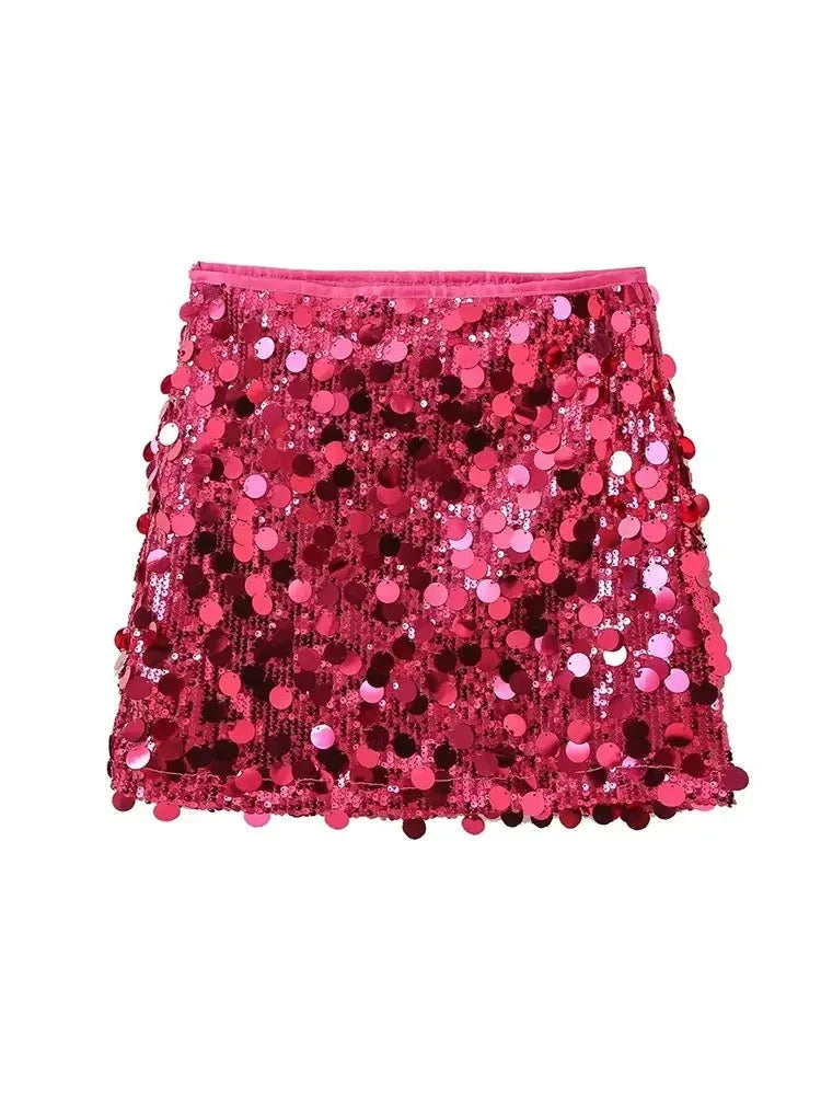 Summer Female Sequined Solid Mini Skirts Y2k Shinning Sexy Streetwear Slim Fit High Waist Chic Women's Vintage Skirts