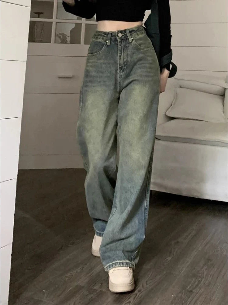 lovwvol   Y2k Baggy Wide Leg Jeans Women Vintage Streetwear Washed Denim Pants Grunge Basic Slouchy Blue Trousers Femme Spring