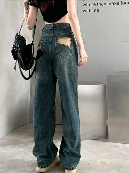 lovwvol Vintage Wide Leg Jeans Women Y2k High Waist Harajuku Streetwear Pants Korean Fashion Straight Casual Loose Denim Trousers