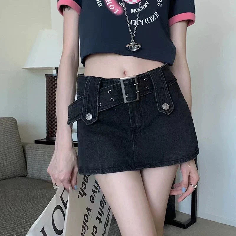 lovwvol   Vintage Denim Skirt Woman Black Grunge Y2K Sexy Mini Skirt High Waist Short Skirts Retro Korean Female Streetwear Punk