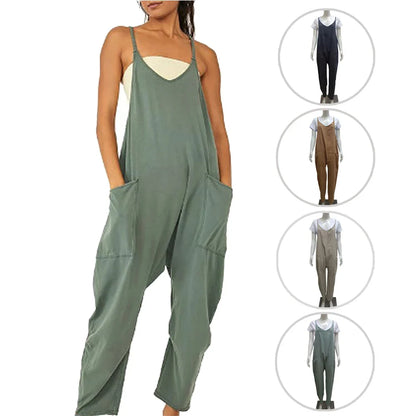 lovwvol  -  The Hot New Fashion For Women's Clothing In Autumn Is The Zipper StrapJumpsuit In Solid Color And Wide Butt Pants