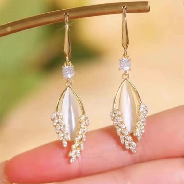 Exquisite Opal Flower Earrings For Women Rhinestone Long Tassel Zircon Earring Girls Wedding Party Temperament Jewelry New