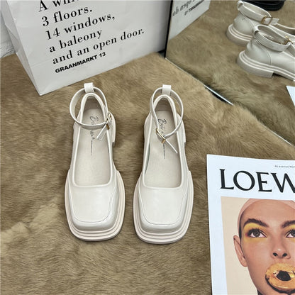 lovwvol Design Mary Jane Shoes Women's Shoes Casual Women Thick Sole Heels Ankle Buckle Shoes Elegant Ladies Shallow Single Shoes