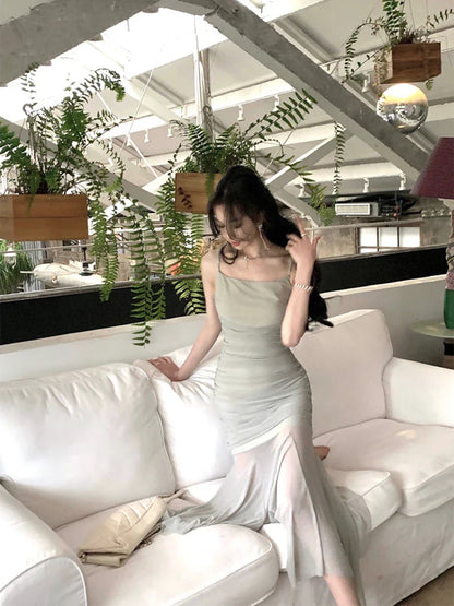 lovwvol Korean Elegant Straps Dress Women 2023 Summer New Fashion Evening Party Ladies  Vintage Sexy Slim Female Midi Dresses