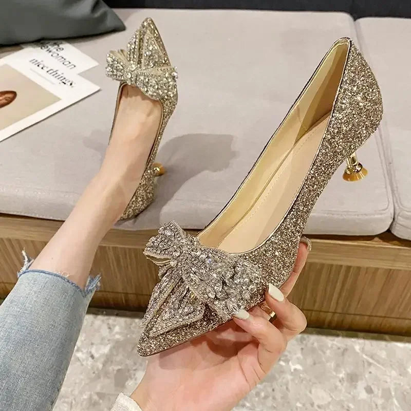 Women's Summer Footwear Stilito Rhinestone Shoes for Woman  with Wedding Bride Genuine Mark Chic and Elegant A Comfortable E