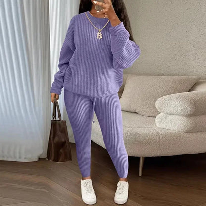 lovwvol  -  Winter Two Piece Sets Women Clothing Autumn Fashion Casual Solid Round Neck Pullover Loose Pit Knitted Sweater Pants Suits