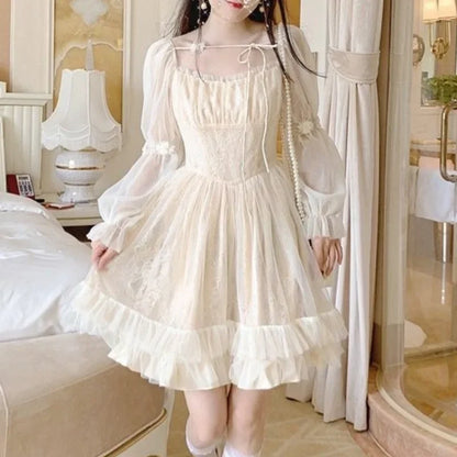 lovwvol Lolita Kawaii Dress Women Casual Long Sleeve Vintage Y2k Mini Dress Female Japanese Style One Piece Dress Korean 2024 Spring