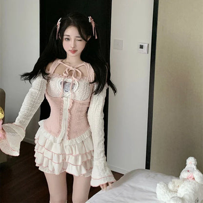 Kawaii White Ballet Mini Skirts Women Summer Elastic Waist Ruffles Lolita Skirt Japanese Casual Party A-Line High Waist Skirt