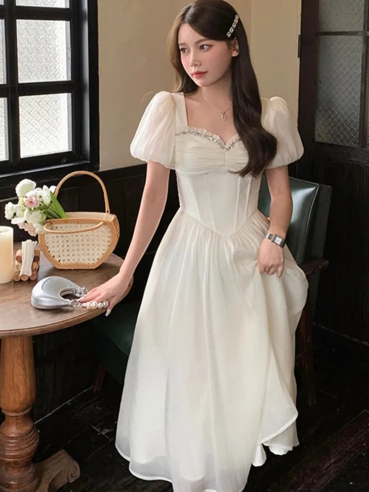 lovwvol Women Elegant Slim Princess Birthday Party Dress Summer Vintage Short Sleeve Chiffon Midi Dresses Female Chic Wedding Vestidos