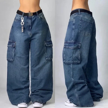 lovwvol Y2K Baggy Jeans Womens New Multi-pocket Washed Vintage Jeans Harajuku Oversized Denim Pants High Waist Wide Leg Pants Trousers