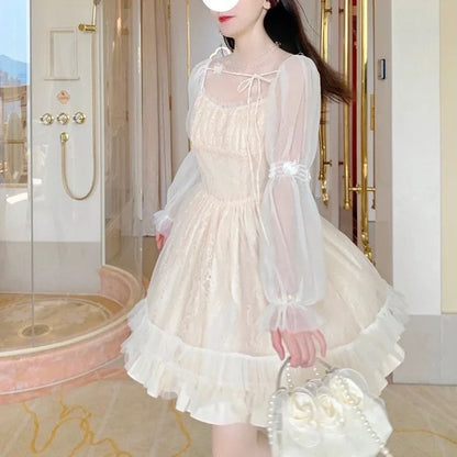 lovwvol Lolita Kawaii Dress Women Casual Long Sleeve Vintage Y2k Mini Dress Female Japanese Style One Piece Dress Korean 2024 Spring