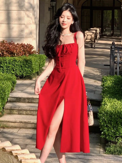 Summer New Elegant Vintage Midi Bandge Dresses for Women  Sleeveless Lady One Piece Party Dress Prom Robe Outfits Vestidos